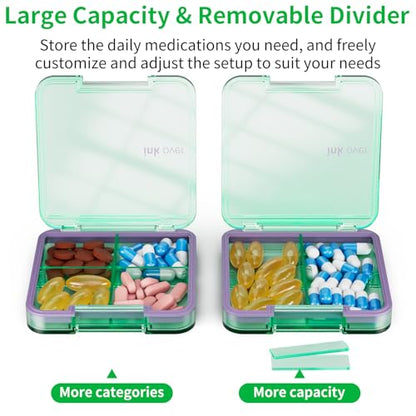 Small Pill Box, Travel Pill Organizer, Small Pill Case, Pill Container for Purse 4 Compartments, Daily Compact Travel Medicine Holder for Vitamins Medication (Green) - color: Green