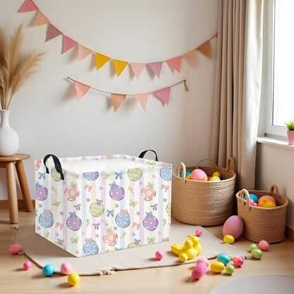 Rectangular Easter Basket Fabric Storage Bin Boxes Collapsible Baby Girl Basket for Clothes Books Shelves Basket(Bowknot Egg) - color: Bowknot Egg