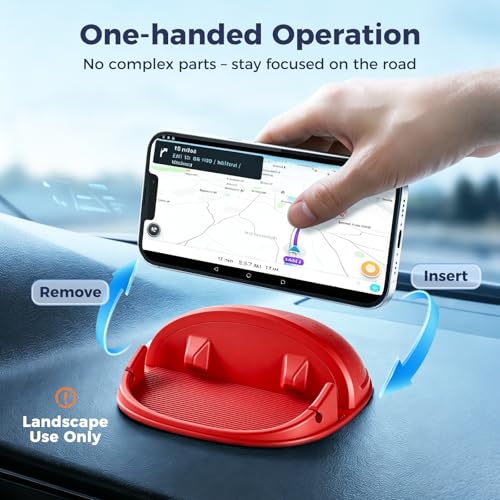 Loncaster Car Phone Holder, Car Phone Mount Silicone Car Pad Mat for Various Dashboards, Slip Free Desk Phone Stand Compatible with iPhone, Samsung, Android Smartphones, GPS Devices and More (Red) - color: Red