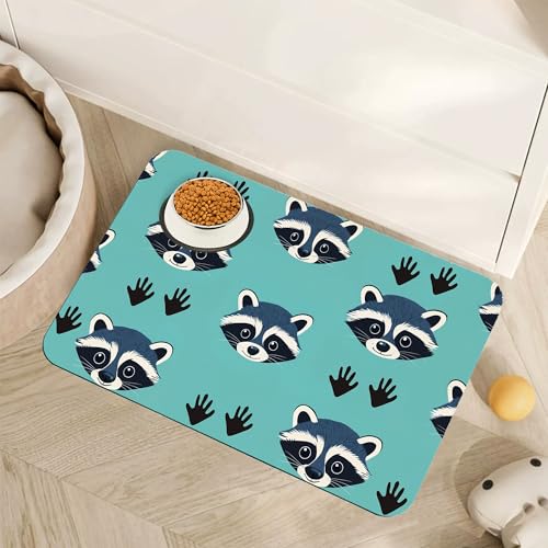 Cute Raccoon Dog Food Mat for Floors,Absorbent Pet Food and Water Bowl Mats,Non-Slip Pet Feeding Mat,Pet Supplies 12" x 20" - color: Cute Raccoon, size: 12"×20"