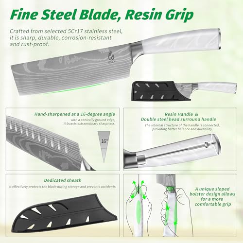 FULLHI 15pcs Japanese Knife Set with Magnetic Knife Block Holder, Stainless Steel Blades, White Resin Ergonomic Handles for Professional and Home Cooking - color: White, size: Magnetic Block Knife set