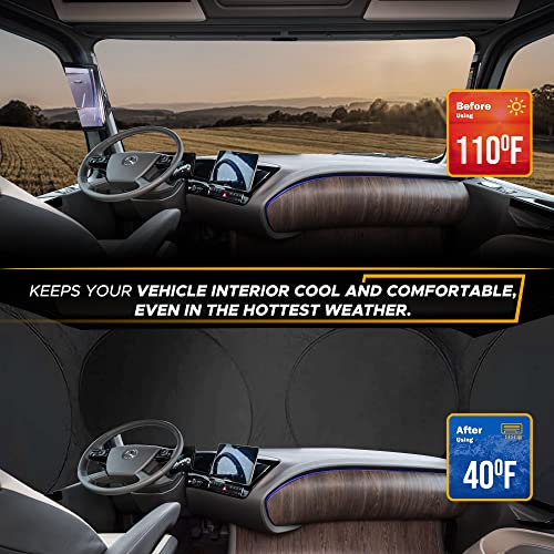 EcoNour Semi Truck Printed Sun Shade for Windshield | UV Sun Protector & Heat Blocker Sunshade | 240T Front Window Shades Accessories | Best for Commercial & Big Rig Semi Truck - size: Large-BW