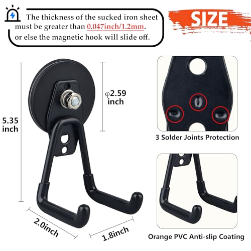 ULIBERMAGNET Heavy Duty Magnetic Garage Hook,6 Pack Strong Large Magnet Hooks for Power Drill,Garden Tools,Hose,Pegboard,Garage, Workshop,Magnetic Storage Hooks for Indoor Outdoor Hanging(Black) - style: 2.59" Strong Medium L Black 6PC