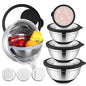 E-far Mixing Bowls with Lids Set, 15PCS Stainless Steel Mixing Nesting Bowl with Colander & 3 Metal Grater for Kitchen Prep/Baking/Storage, Non-Slip Bottom & Airtight Lid, 4.6, 3, 1.5, 1, 0.7QT, Black - color: Black