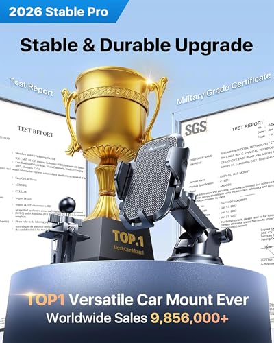 andobil Military-Grade Phone Holders for Your Car 【89+ LBS Strongest Suction & Metal Clip】 2026 Ultimate Car Phone Holder, Dashboard Windshield Vent Cell Phone Car Mount for iPhone Sumsung Android - color: Black