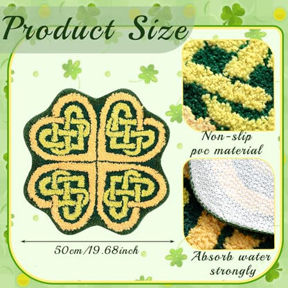 Drydiet St. Patrick's Day Shamrock Bathroom Rug Ireland Celtic Knot Door Mat Leaf Shower Mat Irish Bathroom Shower Decoration Non Slip Washable Rug 20 x 24 Inches(Retro) - style: Retro