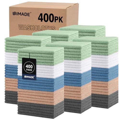 UNIMADE Washcloths Bulk 400 Pack Face Towels (12" x 12"), Highly Soft Wash Cloths and Hand Towels, Fast Drying Multi-Purpose Microfiber Cleansing Cloths for Bathroom, Hotel, Spa, and Salon-Multicolor - color: Multicolor, size: 400Pack