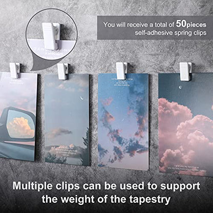 50 Pieces Self Adhesive Clips Wall Tapestry Clips Plastic Sticky Picture Hanging Poster for Teachers Double Sided Adhesive Spring for Home Office(White) - color: White