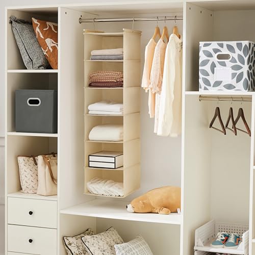 MAX Houser 6 Tier Shelf Hanging Closet Organizer, Closet Hanging Shelf with 2 Sturdy Hooks for Storage,2 Pack, Foldable (Yellow) - color: Beige-2