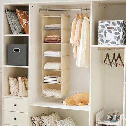 MAX Houser 6 Tier Shelf Hanging Closet Organizer, Closet Hanging Shelf with 2 Sturdy Hooks for Storage,2 Pack, Foldable (Yellow) - color: Beige-2