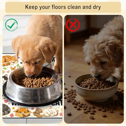 Nuxovilar Pet Dog Supplies Food Mat Floral Cat-Themed Polyester (23.62×17.71 inches) Bowl Water Spill Pad Feeding Gear for Home, Living Room, Pet Station - color: YE06002