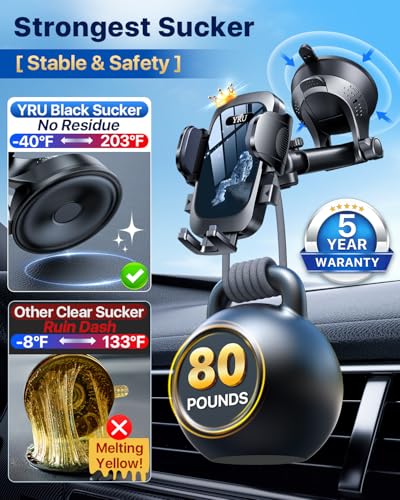 YRU [True Upgrade for Safety Car Phone Holder Mount [Patent & Military-Grade] Dashboard Cell Phone Holder for Car Vent Windshield Phone Stand for iPhone 17 16 15 14 Pro Max Truck Samsung, Black Blue - color: Black Blue
