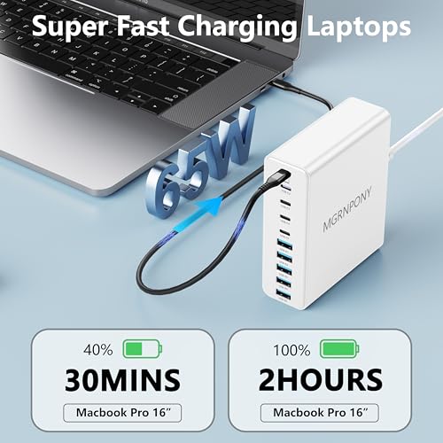 USB C Charger Block, 10-Port USB C Charging Station GaN III PD 65W Laptop Fast Charger Adapter for MacBook Pro/Air, DELL, iPad, iPhone, Samsung Galaxy White - color: White