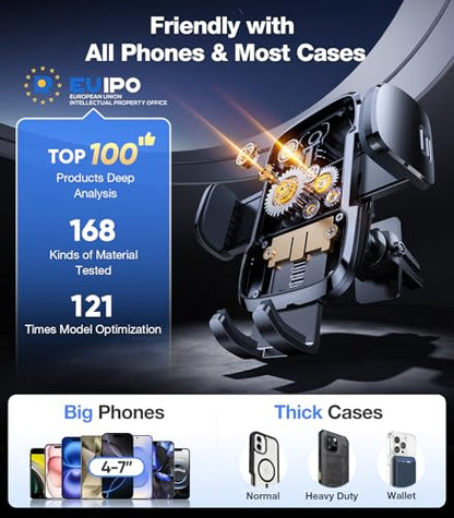 TORRAS【96+LBS Strongest Suction Ultra-Durable Cell Car Phone Holder Mount | Patent & Safety Certs, Fits Large Phones & Thick Cases, Extra Sticky Grip, Airbag Clamp, Temp-Resistant, All Road Conditions - color: Navy Blue