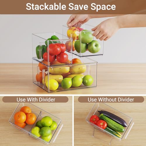 Clear Plastic Storage Bins with Dividers for Fridge Pantry Organizers and Storage Containers, 6 Pack Large Acrylic Stackable Sturdy Storage Boxes for Home Edit and Cabinet Organizers C6-4 - style: 2 Small+2 Large+2 Extra Large