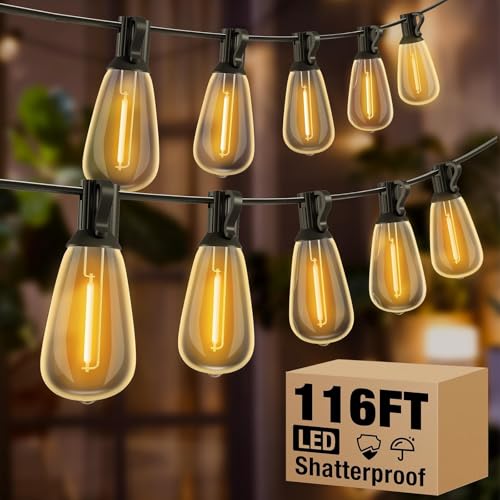 litogo 116FT Patio Lights Waterproof, Led Outdoor String Lights with Edison Bulbs Shatterproof, Soft White Hanging Outside Lights for Backyard Deck Party Garden Bistro Tent - color: Warm White, size: 116FT