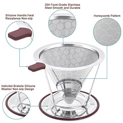 Pour Over Coffee Dripper, MISETTO Stainless Steel Filter,Easy to Clean Paperless pour over coffee maker,Reusable Filter,Cone Dripper with Removable Cup