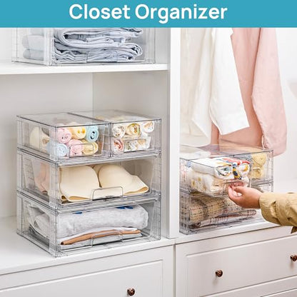 Vtopmart 3 Pack Stackable Storage Drawers, Easily Assemble Acrylic Bathroom Undersink Organizers,Clear Plastic Storage Bins for Closet,Cabinet,Pantry,Medicine Organization - style: 1 Wide+2 Small
