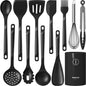 Silicone Cooking Utensils Set - 600°F Heat Resistant, Nonstick Kitchen Utensil Set with Spatulas, Spoons, Whisk, Tongs, BPA Free, Dishwasher Safe, Black - color: Black