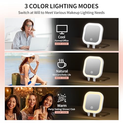 FUNTOUCH Rechargeable Travel Makeup Mirror, 30X/1X Rechargeable Double Sides Magnifying Mirror with 3 Light Settings & Adjustable Brightness,Compact Mirror with PU Bag Valentine's Day Gift, White - color: White-c