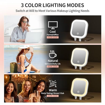 FUNTOUCH Rechargeable Travel Makeup Mirror, 30X/1X Rechargeable Double Sides Magnifying Mirror with 3 Light Settings & Adjustable Brightness,Compact Mirror with PU Bag Valentine's Day Gift, White - color: White-c