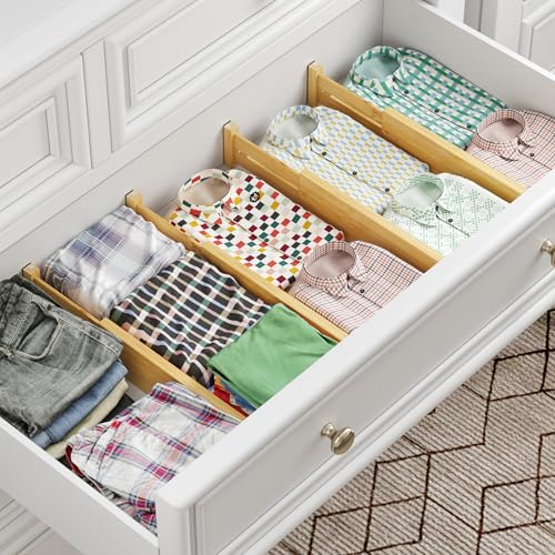 BAMEOS Bamboo Expandable Drawer Dividers – Fits 13.3"–19" Drawers, 3" Deep Walls, Set of 4 | Spring-Loaded Separator for Deep Kitchen & Bathroom Drawers, Prevents Items Falling Over - size: 3''H, 13.3''-19''L