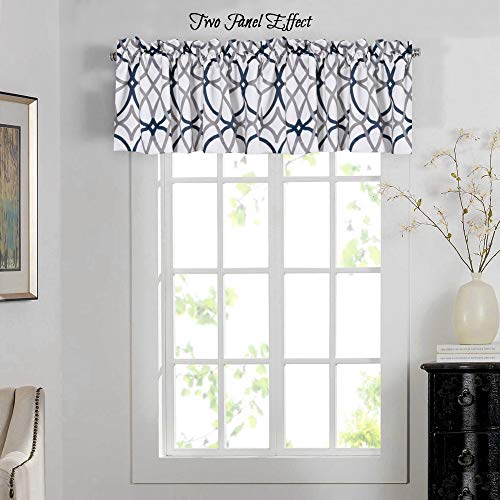H.VERSAILTEX Blackout Curtain Valances for Kitchen/Bathroom - Thermal Insulated Window Valances for Living Room/Bedroom Rod Pocket Short Curtain 1 Panel, 52x18 inch, Geo in Dark Denim and Grey - color: Geo in Dark Denim and Grey