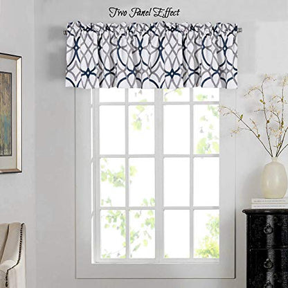 H.VERSAILTEX Blackout Curtain Valances for Kitchen/Bathroom - Thermal Insulated Window Valances for Living Room/Bedroom Rod Pocket Short Curtain 1 Panel, 52x18 inch, Geo in Dark Denim and Grey - color: Geo in Dark Denim and Grey