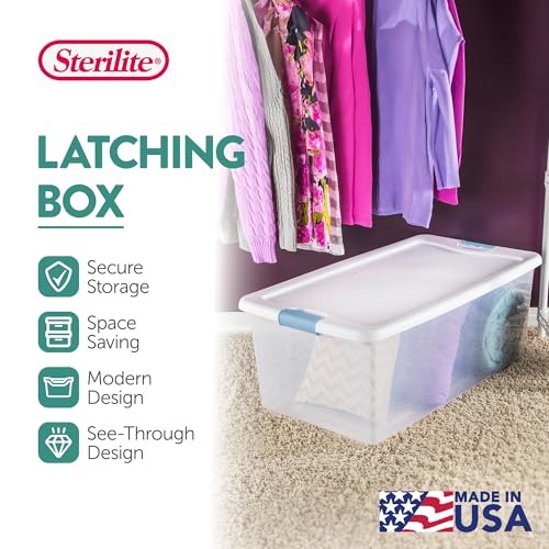 Sterilite 4-Pack Latching Box, Under Bed Storage Bins with Lids, Clear Plastic, 106 Quart - Heavy-Duty Organizing Containers for Closet, Bathroom, and Office - size: 106 Quart, style: 4 Pack