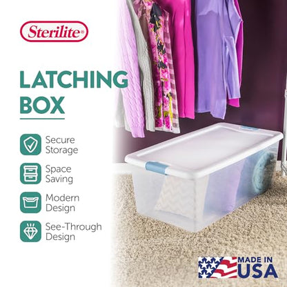 Sterilite 4-Pack Latching Box, Under Bed Storage Bins with Lids, Clear Plastic, 106 Quart - Heavy-Duty Organizing Containers for Closet, Bathroom, and Office - size: 106 Quart, style: 4 Pack