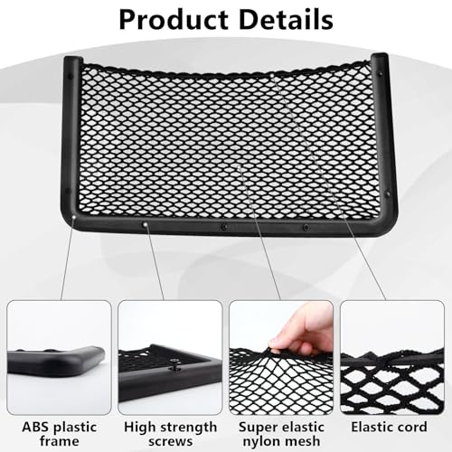2 PCS Car Net Pocket, ABS Plastic Frame Cargo Net Storage Car Pockets Phone Net, Cars Mesh Nets Pockets with Screws for Auto, RV, Boat, and Camper Storage Nets (15.7 x 7.9 Inch) - size: 15.7 x 7.9 Inch