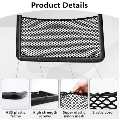 2 PCS Car Net Pocket, ABS Plastic Frame Cargo Net Storage Car Pockets Phone Net, Cars Mesh Nets Pockets with Screws for Auto, RV, Boat, and Camper Storage Nets (15.7 x 7.9 Inch) - size: 15.7 x 7.9 Inch