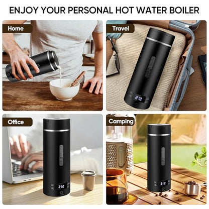 Travel Electric Kettle Portable Small Hot Water Boiling Tea Coffee Warmer Heater 450ML, 316 Stainless Steel, 4 Temperature Presets LCD Display Fast Boiler & Auto Shut-Off & Boil Dry Protection (Black) - color: Black