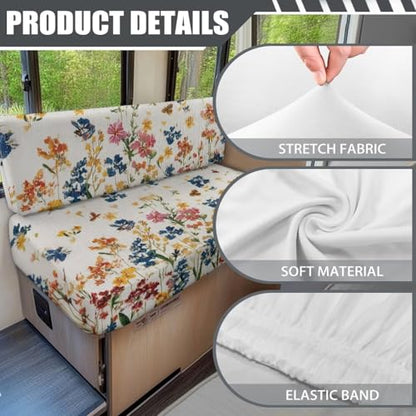 Boho Floral Butterfly Print RV Dinette Cushion Covers Camper Sofa Cushion Cover Stretchable RV Dinette Seat Covers 2Pcs with Backrest & Bench Cover 2Sets - color: Boho Floral Butterfly