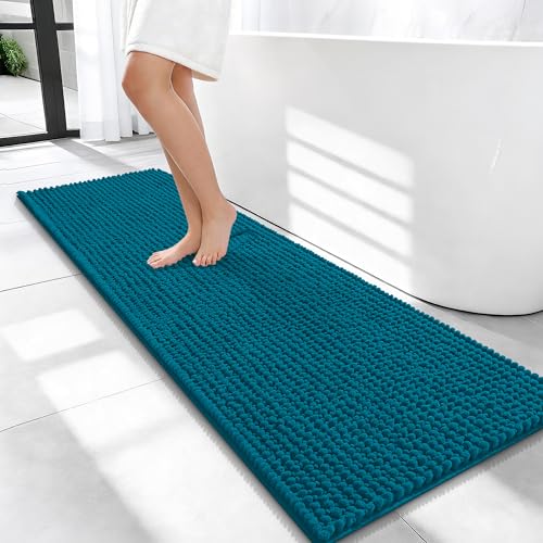 OLANLY Thick Bathroom Runner Rugs 47x17, Extra Soft Absorbent Chenille Bath Rugs, Rubber Backing, Machine Wash Dry, Long Bath Mats for Bathroom, Tub and Shower, Home Decor Accessories, Peacock Blue - color: Peacock Blue, size: 47" X 17"