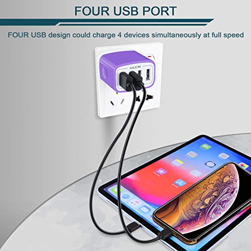 Wall Charger, USB Charger Adapter, 4.8A 4Multi Port Fast Charging Station Power Base Block Plug Cube Brick for iPhone, iPad, Samsung Galaxy, Moto, Google Pixel, Kindle Fire Plug Cargador Carro - color: Purple