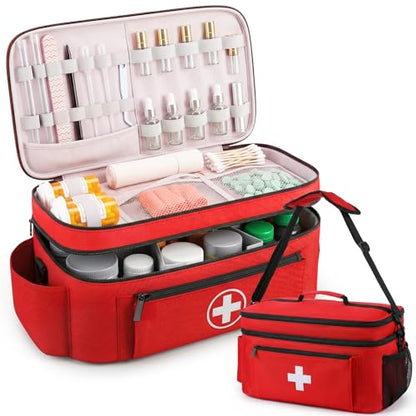 Large Medicine Bag Organizer, 15" x 8.2" x 7" Medicine Storage Bag with Removable Dividers, Water-Resistant Travel Medical Bags Organizer for Home, Car, Office & Outdoor Emergency Supplies