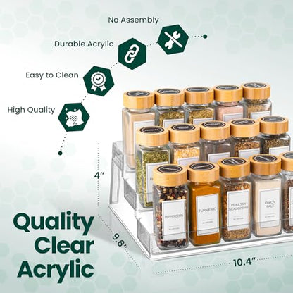 Oizeir Clear Spice Rack (2-Pack) - 3-Tier Acrylic Organizer for Cabinet - Deep Spice Shelf - 10.4 x 9.6 x 4 Inches - Holds Seasoning and Condiments - size: 2-Pack