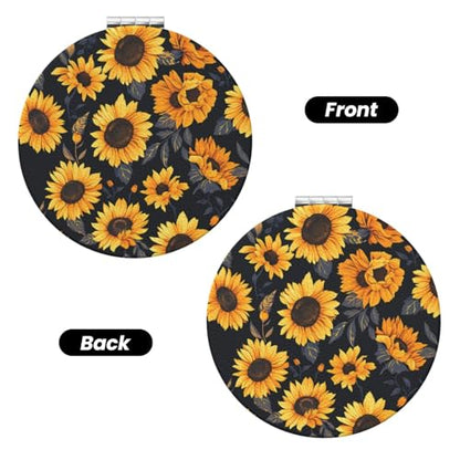 Sunflower Style6 Print Foldable Travel Pocket Mirror Round PU Leather Portable Mini Makeup Double Sided Handheld Magnifying,2.6 in - color: Sunflower Style6