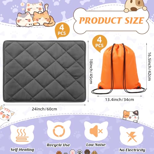 Riakrum 4 Pack Self-Heating Pet Mat for Cats and Small Dogs, Removable Washable Cover, Non-Slip Thermal Bed for Indoor/Outdoor Use, Portable and Comfortable for Pets(24 x 18 Inches)