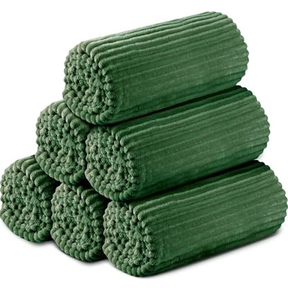 Buryeah 6 Pcs Flannel Throw Blanket Bulk 50 x 60 in Sleepover Blanket Outdoor Wedding Throw Lightweight, Oeko-tex Standard 100 Certified for Sofa Homeless Gifts (Dark Green) - color: Dark Green