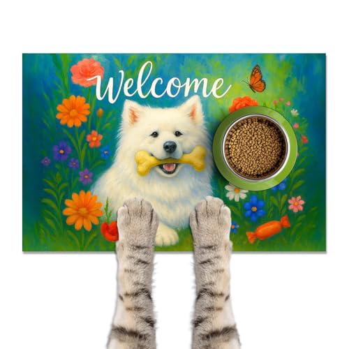 HOMETITUTE Cute Dog Feeding Mat Flower Garden Pattern 20" x 12", Non Slip Cat Feeding Mat for Food and Water Bowls, Easy Clean Fast Dry Absorbable Pet Mat for Indoor Cats - color: colorful13