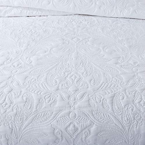 HoneiLife Quilt Set Queen Size - 3 Piece Embroidered Microfiber Bedspread Reversible Coverlet Lightweight Bedcover Paisley Pattern Bedding Set All Season Quilts-White - color: White, size: Queen/Full-90"x96"
