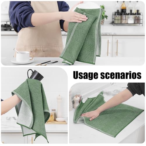 Homaxy Premium Kitchen Towels(18”x 28”, 3 Pack), Large Cotton Kitchen Hand Towels, Flat and Terry Dish Towels, 380 GSM Highly Absorbent Tea Towel Set with Hanging Loop, Grass Green - color: Grass Green, style: 3-pack
