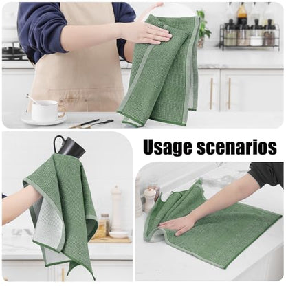 Homaxy Premium Kitchen Towels(18”x 28”, 8 Pack), Large Cotton Kitchen Hand Towels, Flat and Terry Dish Towels, 380 GSM Highly Absorbent Tea Towel Set with Hanging Loop, Grass Green - color: Grass Green, style: 8-pack
