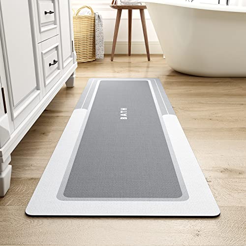 MontVoo-Bath Mat Runner Long Bathroom Mat Rug Non Slip Super Absorbent Stain Resistant Quick Dry Thin Bathroom Rug Fit Under Door-Bath Mats for Bathroom Floor Bathtub Vanity-Bathmat 17"x59" Grey - color: Grey, size: 17"x59"(runner)
