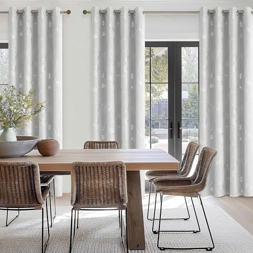 BUHUA Heat Blocking Curtains, Black Out Curtains 95 Inch Long 2 Panels Burg, Soundproof Curtains with Silver Leaf Printed (52 x 95 Inch, Greyish White, Set of 2 Panels) - color: Silver Leaf /Greyish White, size: 52"W x 95"L (Pack of 2)