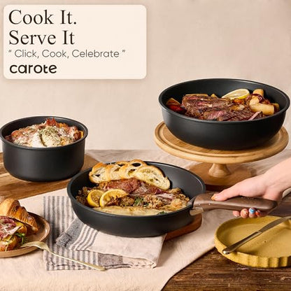 CAROTE 19pcs Pots and Pans Non Stick, Cookware Sets Detachable Handle, Induction Kitchen Pots and Pans,NonStick Cooking Set, Oven/Dishwasher/Fridge Safe, Space Saving - color: Black, size: 19 Piece