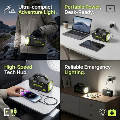 MARBERO Portable Power Station 88.8Wh Camping Portable Charger with Flashlight High Lumens Fast Charging Power Bank with AC Outlet 100W (150W Surge) for Hiking Hurricane Backup Emergencies - color: Yellow Green