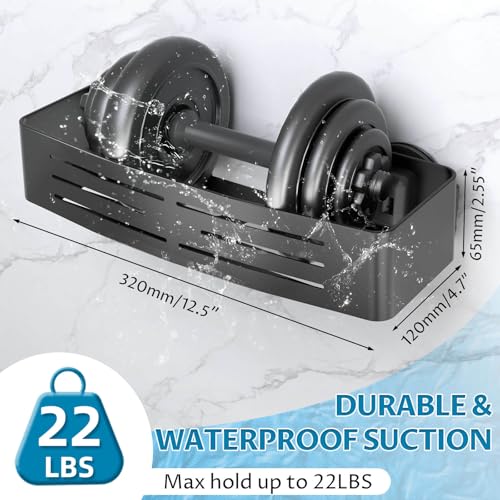 Onemake Suction Cup Shower Caddy, Suction Shower Shelf with Portable Hooks, Bath Organizer with Towel Bar for Bathroom Storage(Matte Black) - style: 1 Tier-Black Square Caddy